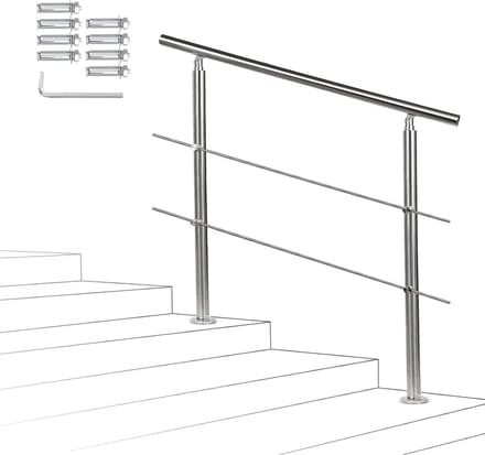 Trapleuning Roestvrij Staal - Leuning Trap Leuninghouder - Veilig Traplopen - Instelbare Hoek - 180 cm - Geborsteld