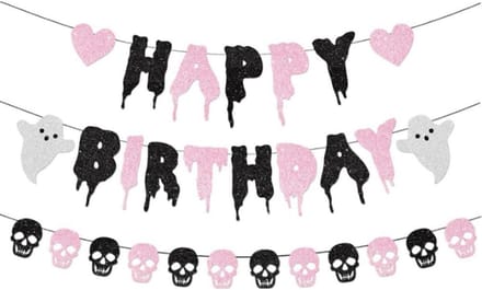 Roze Halloween Banner met Spoken - Decoratie voor Feest & Kinderfeestje