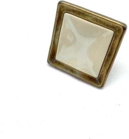 Knop Messing patina met ivoor inleg vierkant 31mm