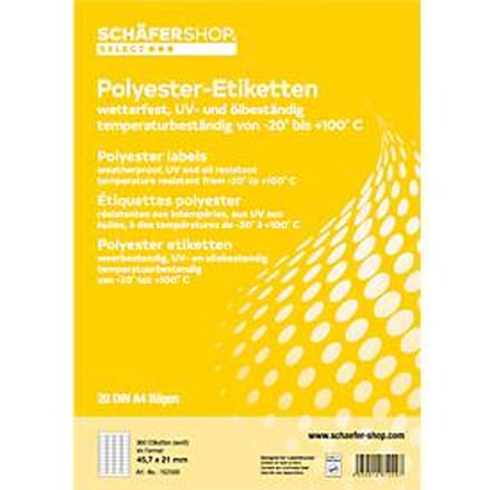 Schäfer Shop Select Weerbestendige etiketten, 45,7 x 21 mm, polyester wit, 20 vellen