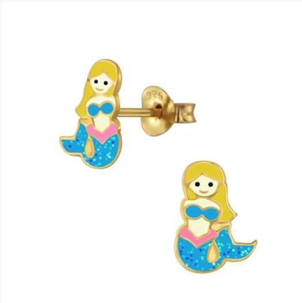 Zilveren kinderoorbellen - gold plated - zeemeermin - glitters