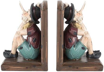 Clayre & Eef Boekensteunen Set van 2 Pinokkio 24x11x17 cm Bruin Kunststof
