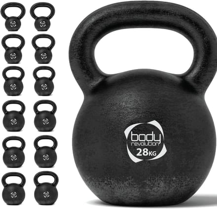 Kettlebell van gietijzer - zwart - 28kg - platte anti-roll bodem