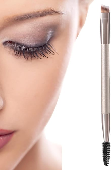 Oog Make-up Tool - Wenkbrauwborstel Wimperkam - Perfecte Ogen Creëren - Dubbelzijdig Ontwerp - 16 cm Lengte - Champagne