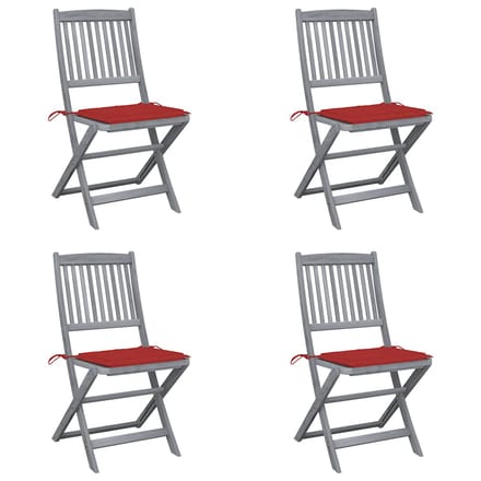 vidaXL - Set - van - 4 - klapstoelen - met - kussens, - gemaakt - van - massief - acaciahout.