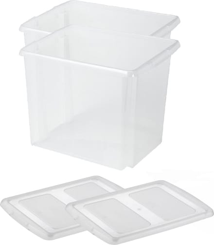 Sunware opslagboxen set - 2x stuks - 45 liter - transparant - 45 x 36 x 36 cm - afsluitbare deksel