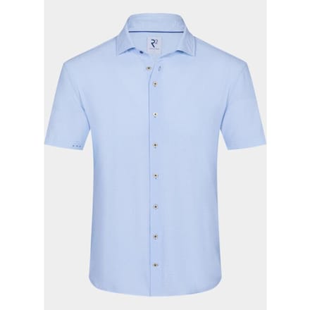 R2 Short Sleeve Overhemd Seersucker Lichtblauw - Maat M - Heren - Overhemden Formeel