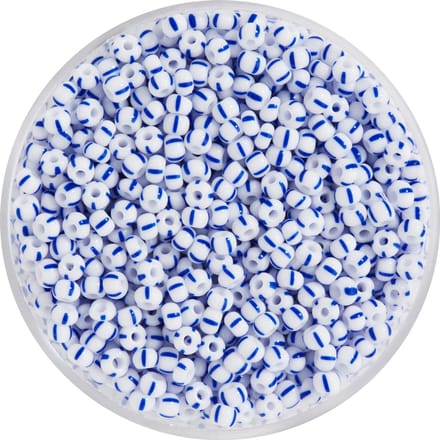 Rocailles kralen, gestreept, 2,6 mm - Blauw/Wit