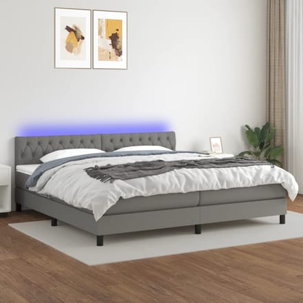 vidaXL - Boxspring - met - matras - en - LED - stof - donkergrijs - 200x200 - cm