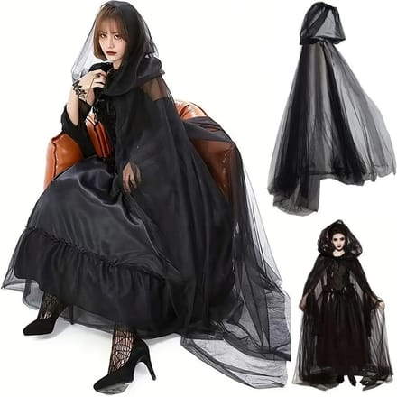 Cape de mort de sorcière en maille à capuche cape de vampire Adult One Size noir