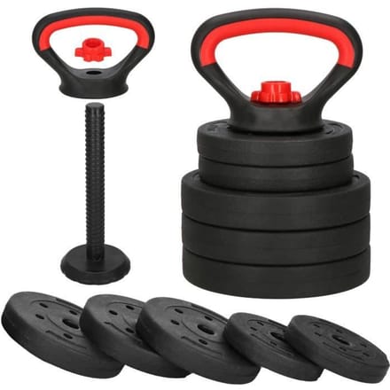 Verstelbare kettlebell - SPRINGOS - 10 kg - Ergonomische handgreep - 5 verstelbare schijven - Gemengd zwart