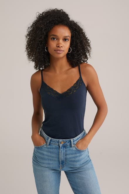 WE Fashion Dames singlet met kant