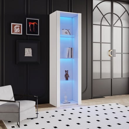 PHOEBE CAT Vitrinekast - Hoogglans - LED verlichting - 3 glazen planken - Hoge kast - Wit