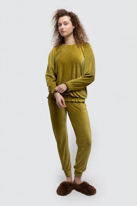 Lords & Lilies huispak dames velours - olijf - 242-52-TPL-V/762 - maat XL