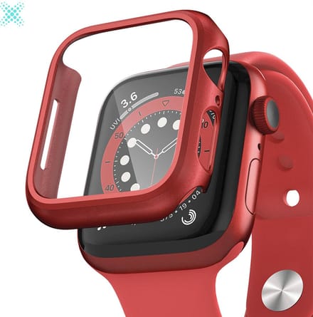 MY PROTECT - Hoesje Geschikt Voor Apple Watch 38mm - Bescherm Case & Screenprotector In 1 - Rood