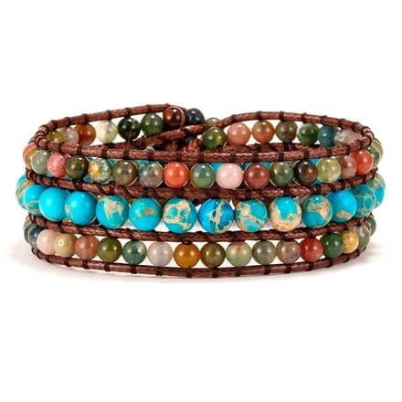 Sorprese armband - Earth - armband dames - wikkelarmband - turqoise - leer - cadeau - Model H - Sinterklaas - Kerst - Cadeau