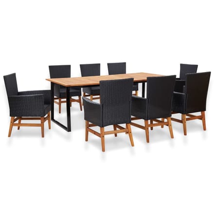vidaXL - 9-delige - Tuinset - poly - rattan - en - acaciahout - zwart