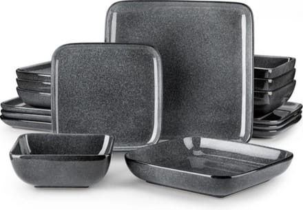 Happyment Serviesset - Servies 4 personen - Vierkant - 16-delig - Grijs