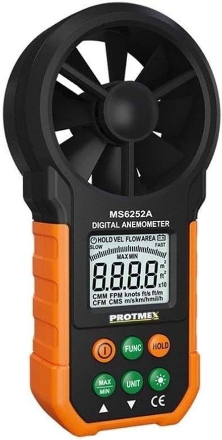 Digitale anemometer voor wind en luchtstroom met achtergrondverlichting