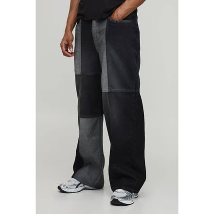 Multi Patchwork Baggy Fit Jeans | Washed Black | Size 50R
