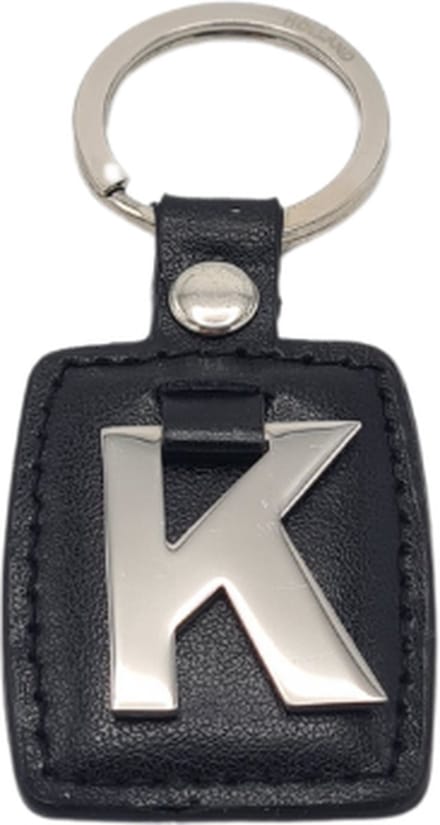 Sleutelhanger - Zilver/Zwart - Letter K - Kunstleer - Metaal