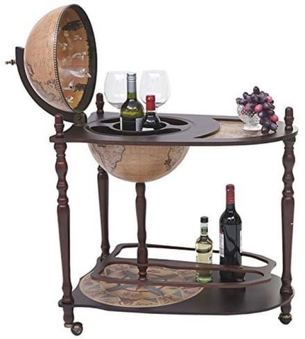 Globe Mini Bar met Tafel - Antieke Wereldkaart en Eucalyptus Hout
