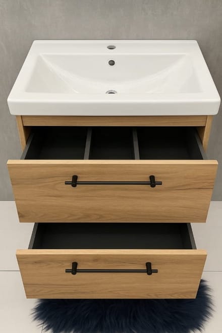 Deftrans Cassandra Serie - Badkamermeubel - 50x80 cm - Draaideuren in eiken - Zwart
