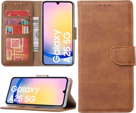 Hoesje geschikt voor Samsung Galaxy A25 bookcase met pasjeshouder - Bruin