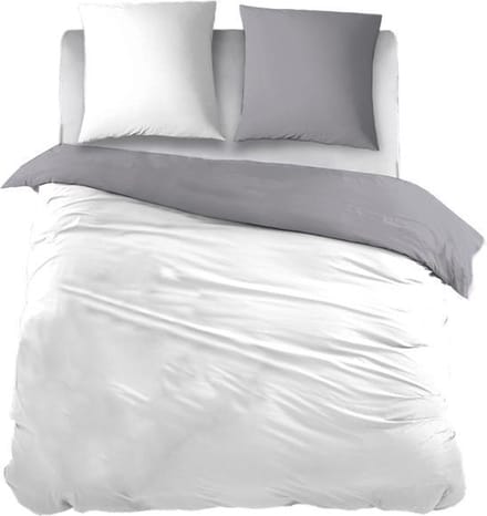 Snoozing Two Tone - Dekbedovertrek - Eenpersoons - 140x200/220 cm + 1 kussensloop 60x70 cm - Wit/Grijs