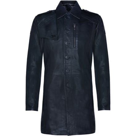 Zachte lange militaire trenchcoat van noodlijdend leer