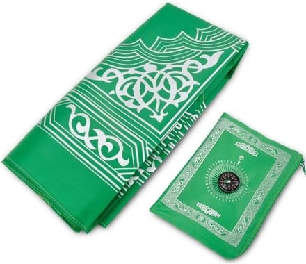 Lichtgroene Gebedsmat Reisformaat met Qibla Kompas