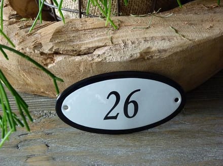 Emaille huisnummer 10x5 wit nr. 26