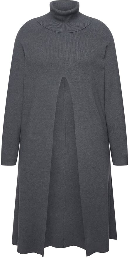 Ulla Popken - Dames - Lange pullover A-lijn opstaande kraag lange mouwen - Grafietgrijs - Maat 58+