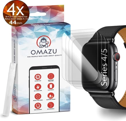 Apple Watch Series 4 / 5 / 6 / 7 / 8 / SE (44-45mm) OMAZU 3D Flex TPU Screenprotector, 4 Pack (100% Transparant en Edge to Edge protector)