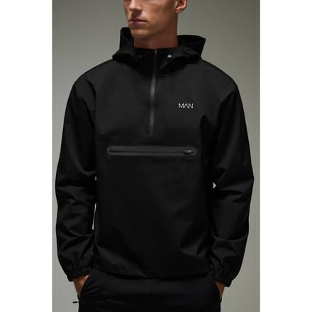 Man Active Regular Fit Half Zip Windbreaker Jacket | Black | Size Small