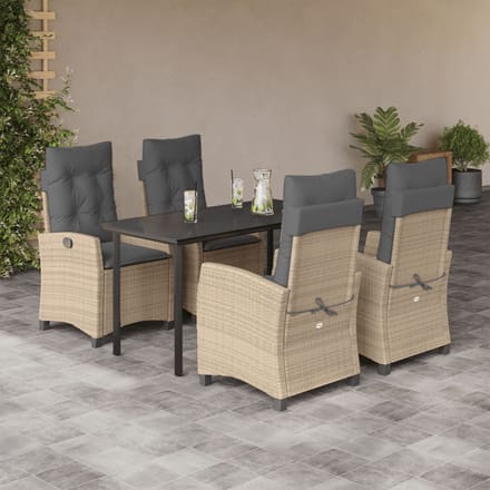 vidaXL - 5-delige - Tuinset - met - kussens - poly - rattan - gemengd - beige