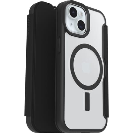 OtterBox React Folio - Hoesje Geschikt voor Apple iPhone 15/14/13 - Book Case met Pasjeshouder voor 1 Pasje - Zwart Transparant