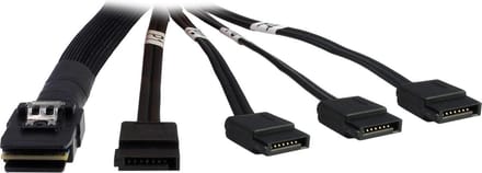 Inter-Tech SATA-kabels 4x SATA - 1x SFF-8087 Cross-Over Cable, 6 Gbit/s, 0.65m, Black