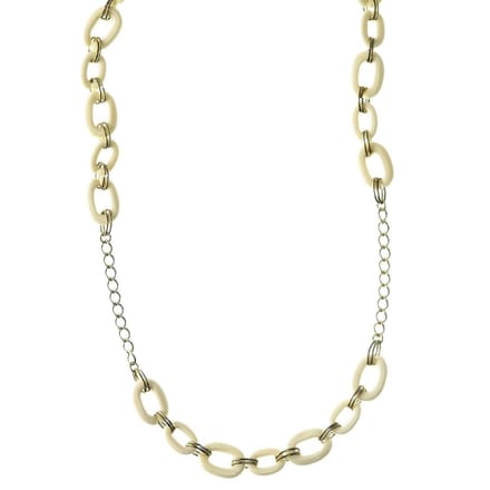 Behave Lange schakelketting goud kleur en wit 120 cm