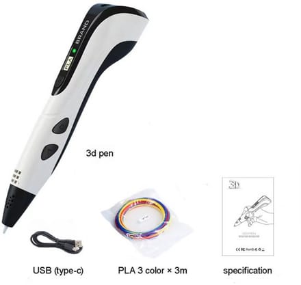 Printpen - Starterset voor kinderen met 3D-printpen - Inclusief 3 kleuren printbenodigdheden - USB-C-interface - Wit