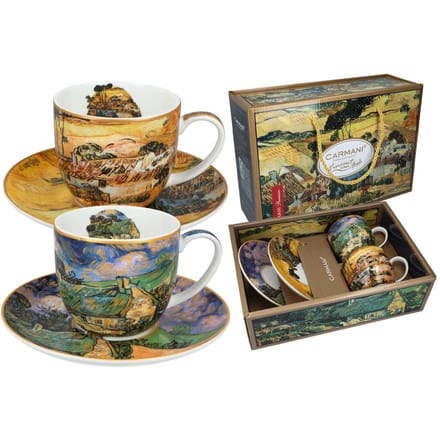 2x Van Gogh Kopjes met Schotels - "Strooien Huizen" (Carmani)