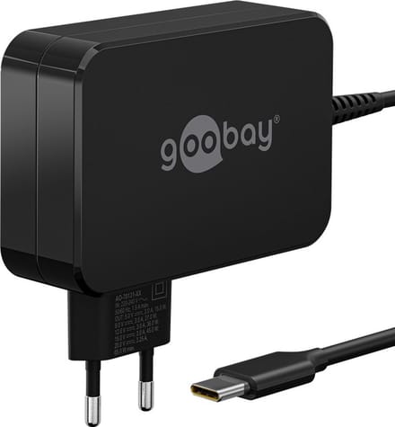 Goobay USB-C laptopoplader 65 W zwart met Power Delivery snellaadfunctie en 1,8 m kabel, voor notebooks van Apple, Samsung, Lenovo en HP