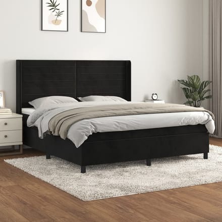 vidaXL - Boxspring - met - matras - fluweel - zwart - 180x200 - cm