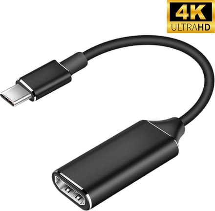 Techvavo® USB-C naar HDMI Adapter – 4K Ultra HD 30Hz – USB-C Male naar HDMI Female – 20 cm – Plug & Play – Zwart