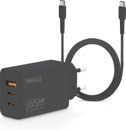 65w usb C oplader - usb c naar usb c - incl usb C kabel 2 meter - power delivery - super fast charging - snellader - voor telefoon, tablet en laptop - wit