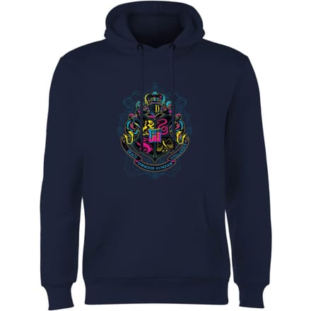 Harry Potter Hogwarts Neon Crest Hoodie - Navy - S