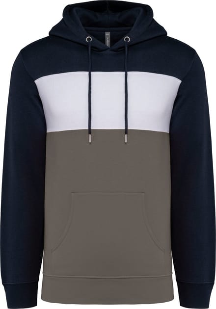 Kariban Driekleurige unisex sweater met capuchon K4016 - Navy / White / Basalt Grey - S