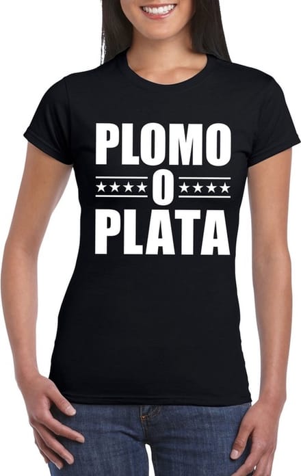 Zwart plomo o plata t-shirt voor dames M