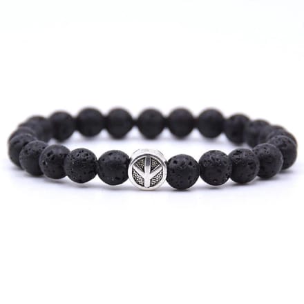 Mala Armband Zwart Lavasteen Natuursteen - Peace Symbool – 19 cm - Rhylane®
