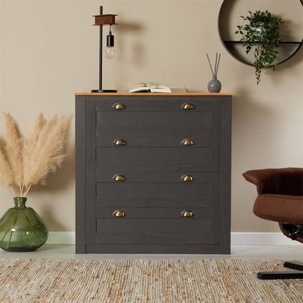 Commode BOLTON met 4 lades van grenenhout - antraciet/bruin